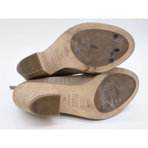 Eileen Fisher Booties Womens 8.5 Beige Suede Lace Up Peep Toe Cuban Ankle Boot - Picture 11 of 11